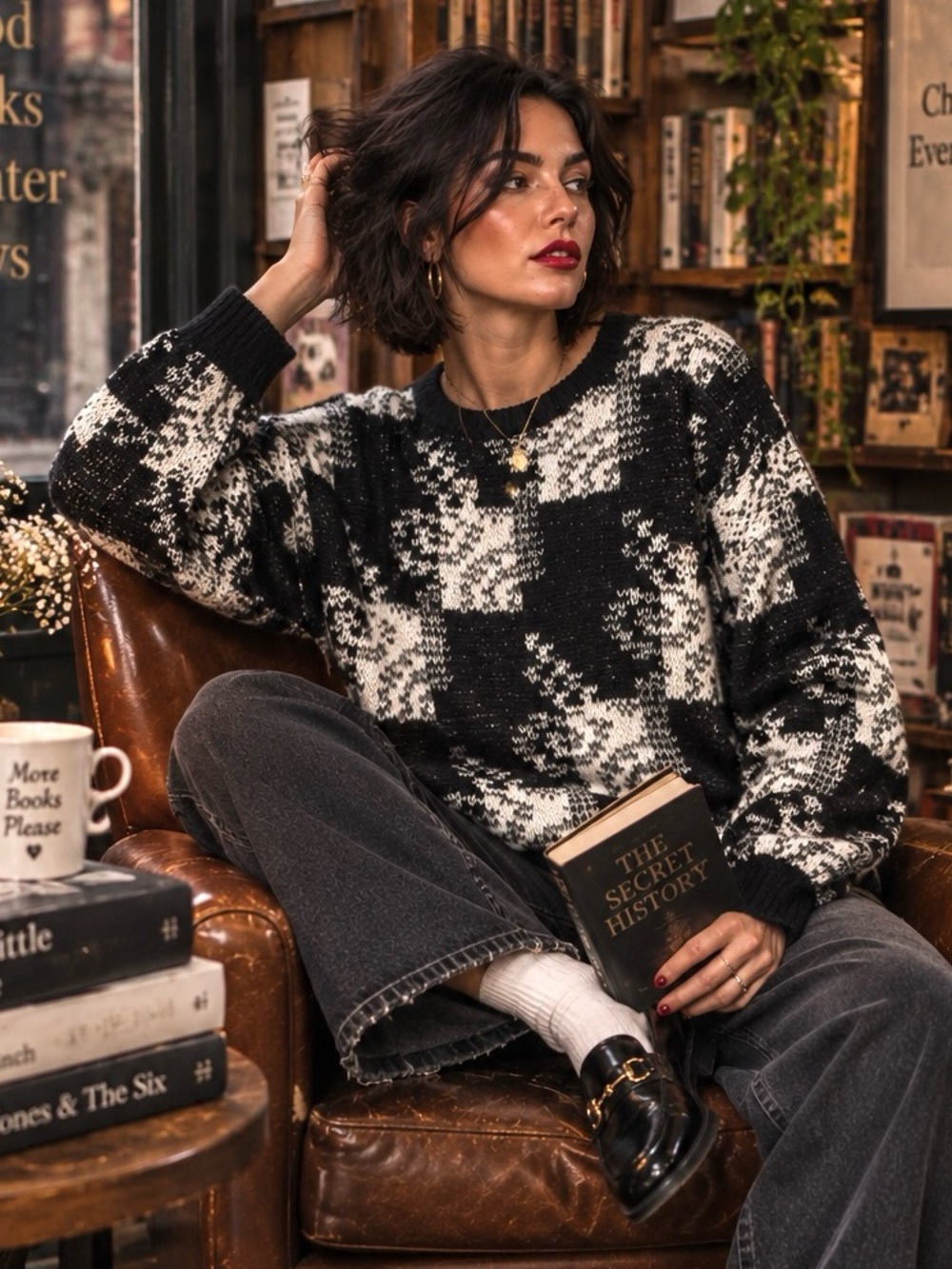 Vintage John Wanamaker M Mohair Wool Sweater Black Ivory Indie 80s 90s